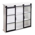 Kate & Laurel All Things Decor 30" x 28" Barnhardt Decorative Wooden Wall Cabinet with 2 Sliding Glass Doors White: 3-Tier Storage