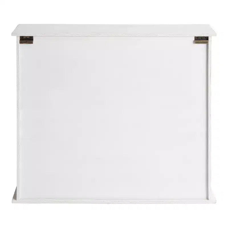 Kate & Laurel All Things Decor Armoire murale décorative en bois Barnhardt 30 po x 28 po avec 2 portes coulissantes en verre blanc : 3 niveaux de rangement