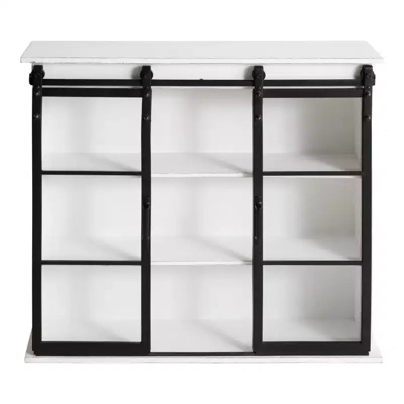Kate & Laurel All Things Decor Armoire murale décorative en bois Barnhardt 30 po x 28 po avec 2 portes coulissantes en verre blanc : 3 niveaux de rangement