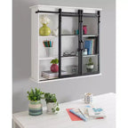 Kate & Laurel All Things Decor Armoire murale décorative en bois Barnhardt 30 po x 28 po avec 2 portes coulissantes en verre blanc : 3 niveaux de rangement
