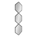 Miroir mural hexagonal en métal 25x107cm – Noir moderne, aucun assemblage requis, fixation murale