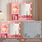 Coiffeuse avec miroir et lumières, Coiffeuse avec station de recharge, Coiffeuse en bois avec lumières RVB pour chambre à coucher, pour filles