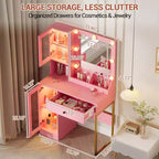 Coiffeuse avec miroir et lumières, Coiffeuse avec station de recharge, Coiffeuse en bois avec lumières RVB pour chambre à coucher, pour filles