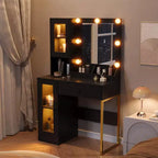 Coiffeuse avec miroir et lumières, Coiffeuse avec station de recharge, Coiffeuse en bois avec lumières RVB pour chambre à coucher, pour filles