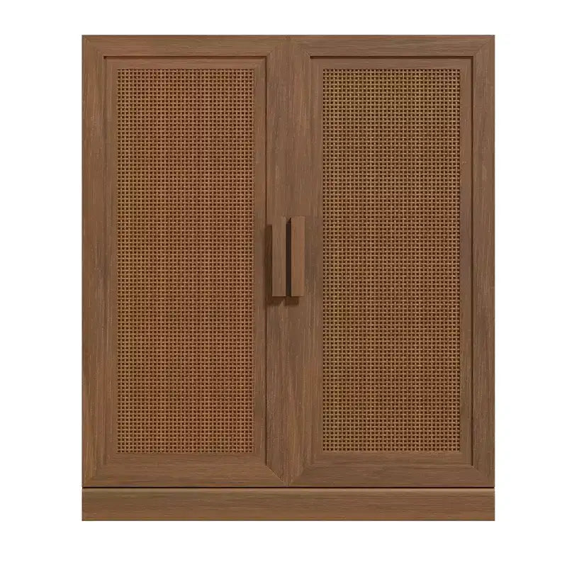 MAYEERTY Armoire de rangement haute 16 avec portes en rotin 2 étagères, meuble autoportant pour salon cuisine beige 1 pièce