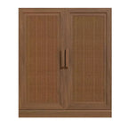 MAYEERTY Armoire de rangement haute 16 avec portes en rotin 2 étagères, meuble autoportant pour salon cuisine beige 1 pièce