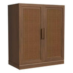 MAYEERTY Armoire de rangement haute 16 avec portes en rotin 2 étagères, meuble autoportant pour salon cuisine beige 1 pièce