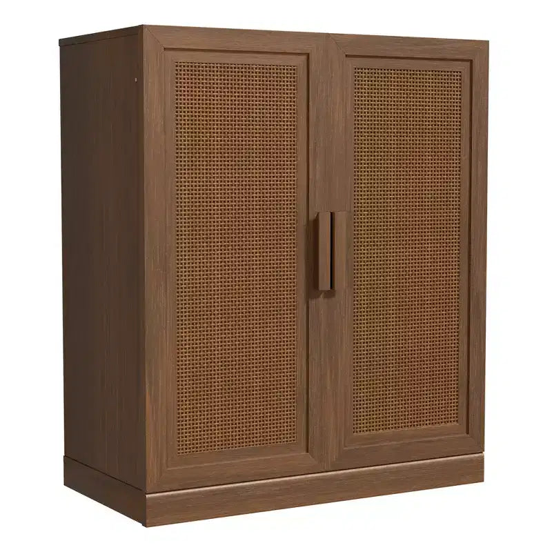 MAYEERTY Armoire de rangement haute 16 avec portes en rotin 2 étagères, meuble autoportant pour salon cuisine beige 1 pièce