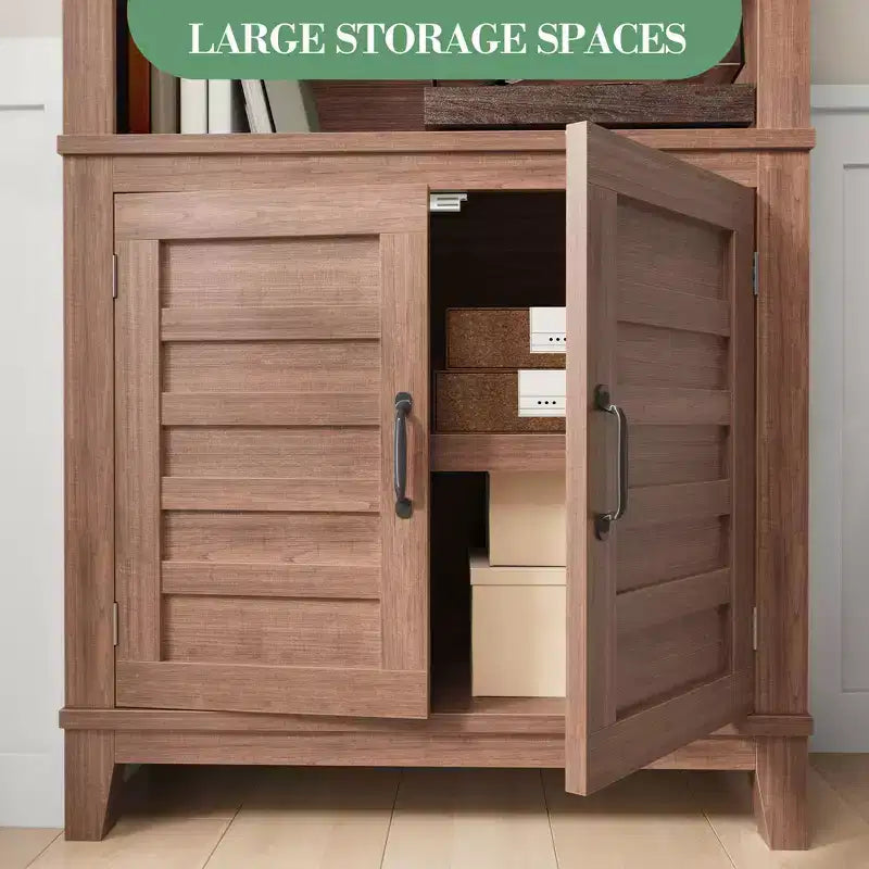 Bibliothèque de ferme de 71 po avec portes, étagère vintage avec armoire de rangement et étagère réglable, bibliothèque rétro à 5 niveaux, bibliothèque rustique pour salon