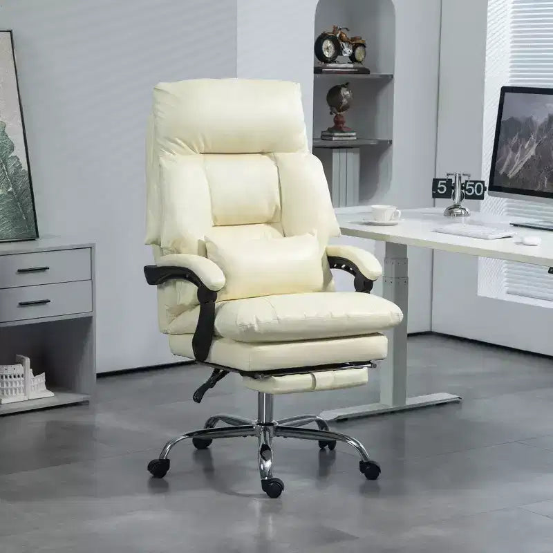 Fauteuil de bureau rembourré, chaise de bureau à dossier haut avec repose-pieds, fauteuil d'ordinateur inclinable en cuir PU