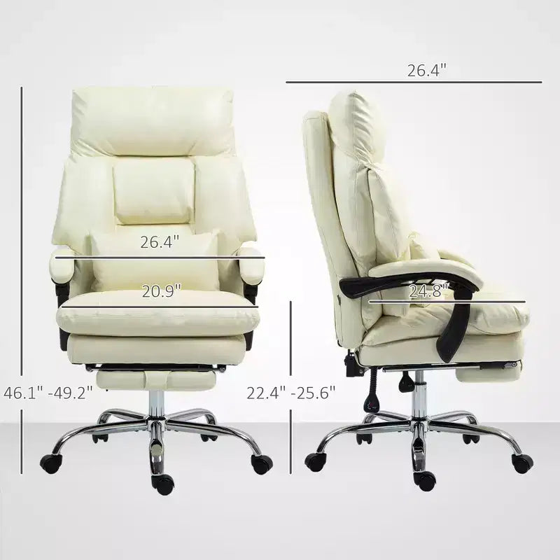 Fauteuil de bureau rembourré, chaise de bureau à dossier haut avec repose-pieds, fauteuil d'ordinateur inclinable en cuir PU