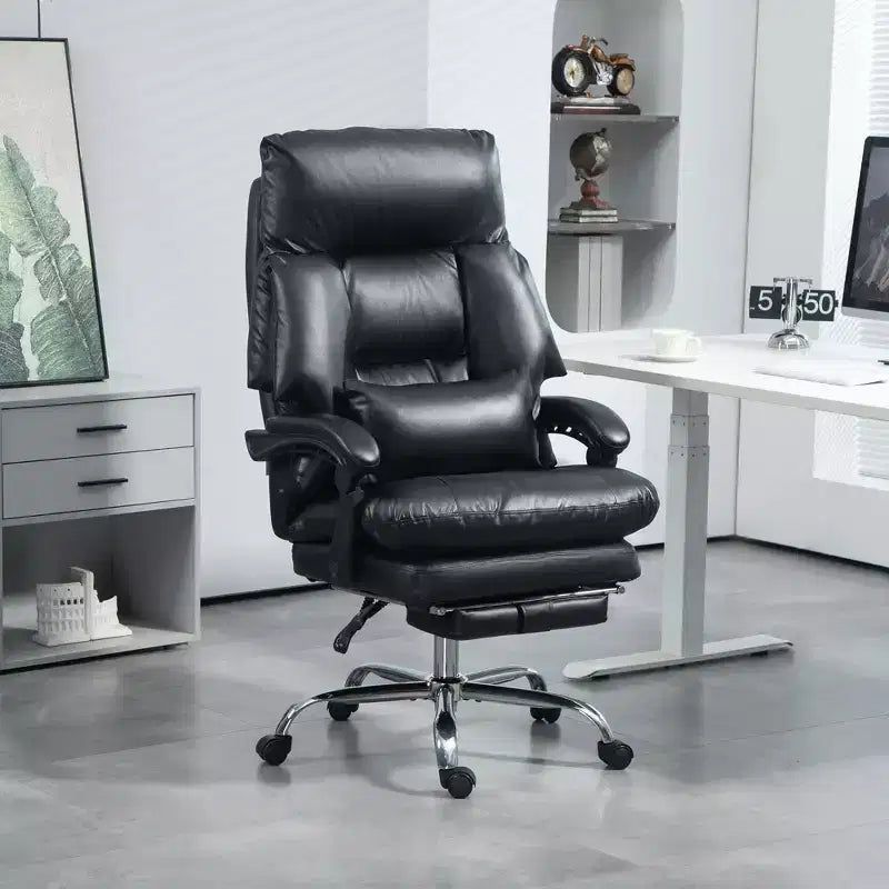 Fauteuil de bureau rembourré, chaise de bureau à dossier haut avec repose-pieds, fauteuil d'ordinateur inclinable en cuir PU