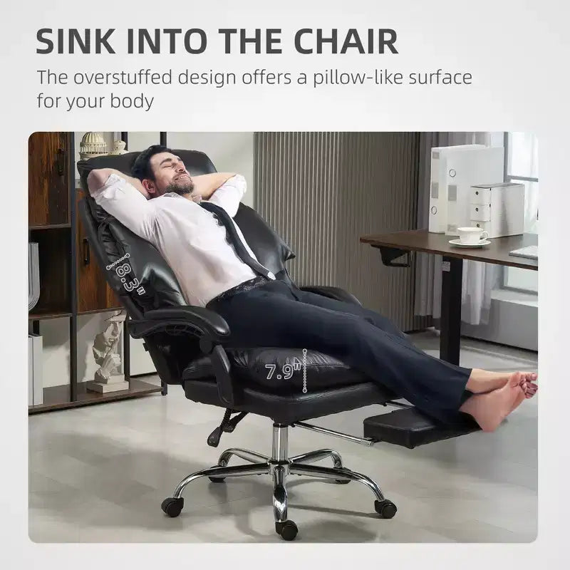 Fauteuil de bureau rembourré, chaise de bureau à dossier haut avec repose-pieds, fauteuil d'ordinateur inclinable en cuir PU