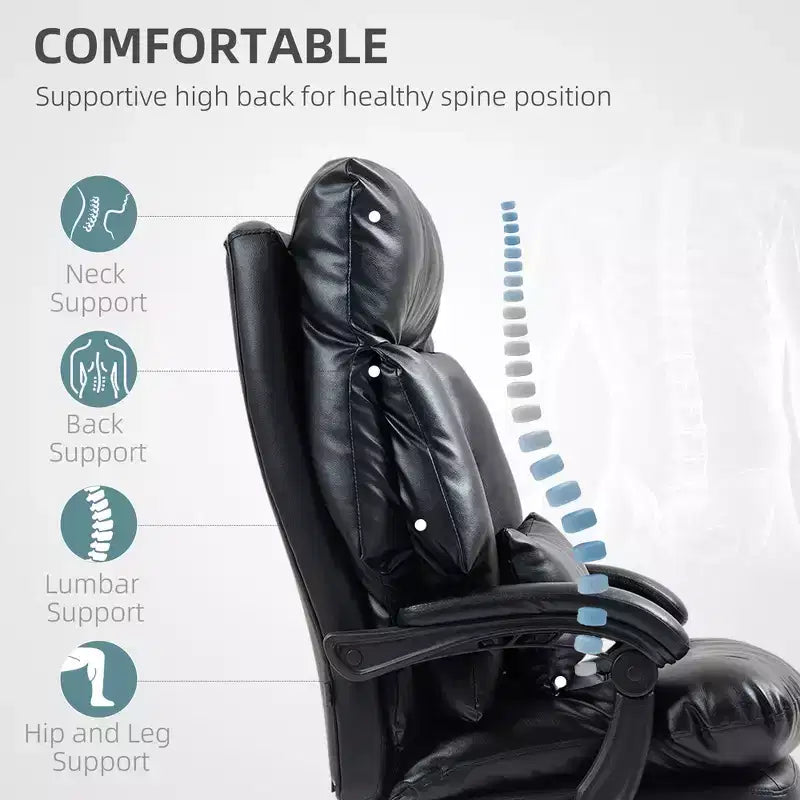 Fauteuil de bureau rembourré, chaise de bureau à dossier haut avec repose-pieds, fauteuil d'ordinateur inclinable en cuir PU
