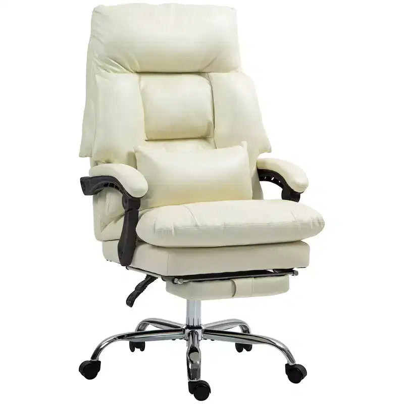 Fauteuil de bureau rembourré, chaise de bureau à dossier haut avec repose-pieds, fauteuil d'ordinateur inclinable en cuir PU