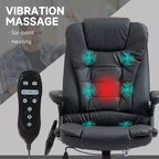 Fauteuil de bureau massant, Fauteuil d'ordinateur inclinable et chauffant avec 6 points de vibration, accoudoir et télécommande