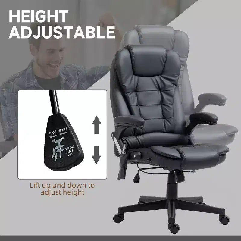 Fauteuil de bureau massant, Fauteuil d'ordinateur inclinable et chauffant avec 6 points de vibration, accoudoir et télécommande