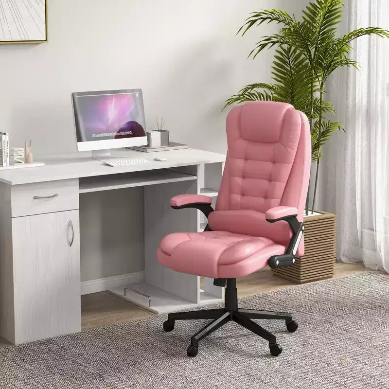 Fauteuil de bureau massant, Fauteuil d'ordinateur inclinable et chauffant avec 6 points de vibration, accoudoir et télécommande