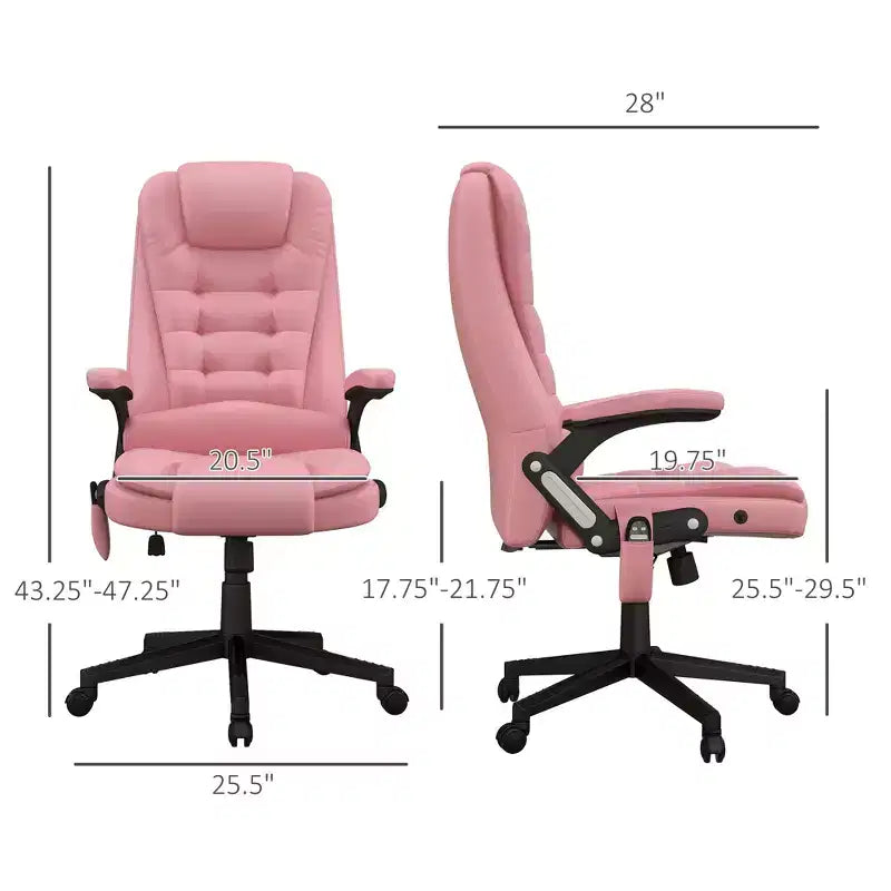 Fauteuil de bureau massant, Fauteuil d'ordinateur inclinable et chauffant avec 6 points de vibration, accoudoir et télécommande