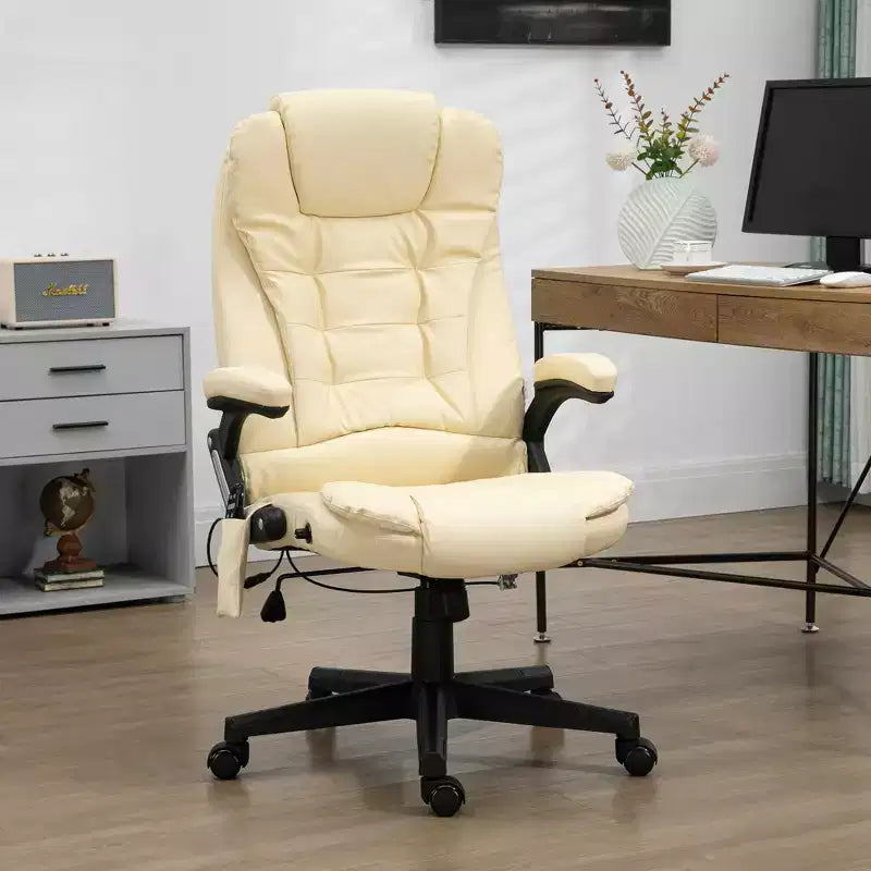Fauteuil de bureau massant, Fauteuil d'ordinateur inclinable et chauffant avec 6 points de vibration, accoudoir et télécommande