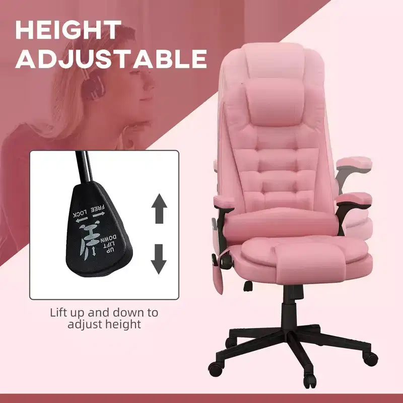 Fauteuil de bureau massant, Fauteuil d'ordinateur inclinable et chauffant avec 6 points de vibration, accoudoir et télécommande