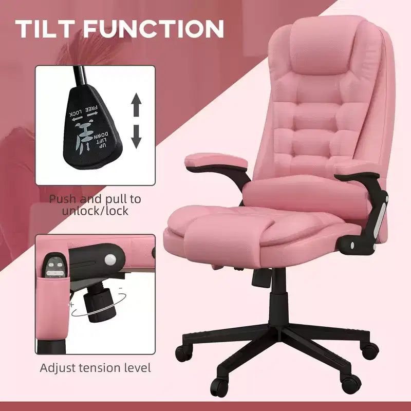 Fauteuil de bureau massant, Fauteuil d'ordinateur inclinable et chauffant avec 6 points de vibration, accoudoir et télécommande