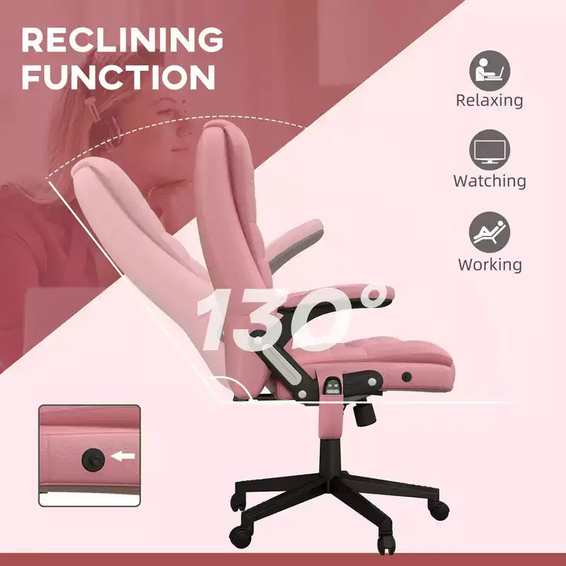 Fauteuil de bureau massant, Fauteuil d'ordinateur inclinable et chauffant avec 6 points de vibration, accoudoir et télécommande