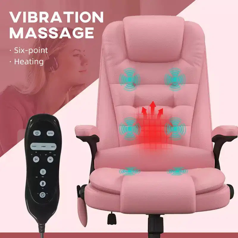 Fauteuil de bureau massant, Fauteuil d'ordinateur inclinable et chauffant avec 6 points de vibration, accoudoir et télécommande