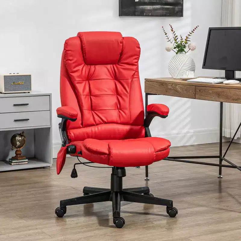 Fauteuil de bureau massant, Fauteuil d'ordinateur inclinable et chauffant avec 6 points de vibration, accoudoir et télécommande