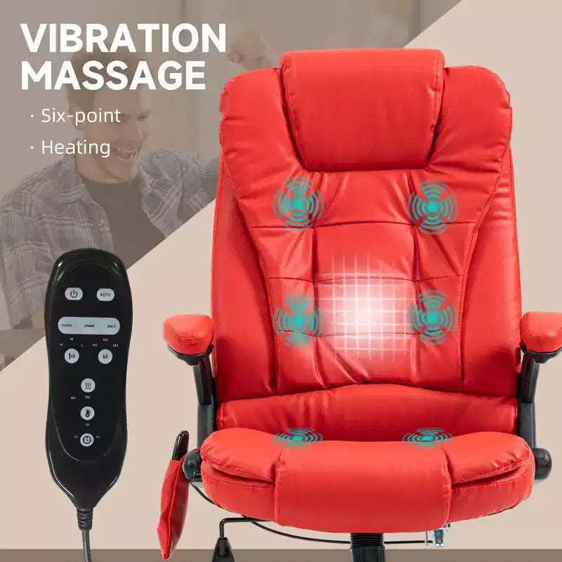 Fauteuil de bureau massant, Fauteuil d'ordinateur inclinable et chauffant avec 6 points de vibration, accoudoir et télécommande