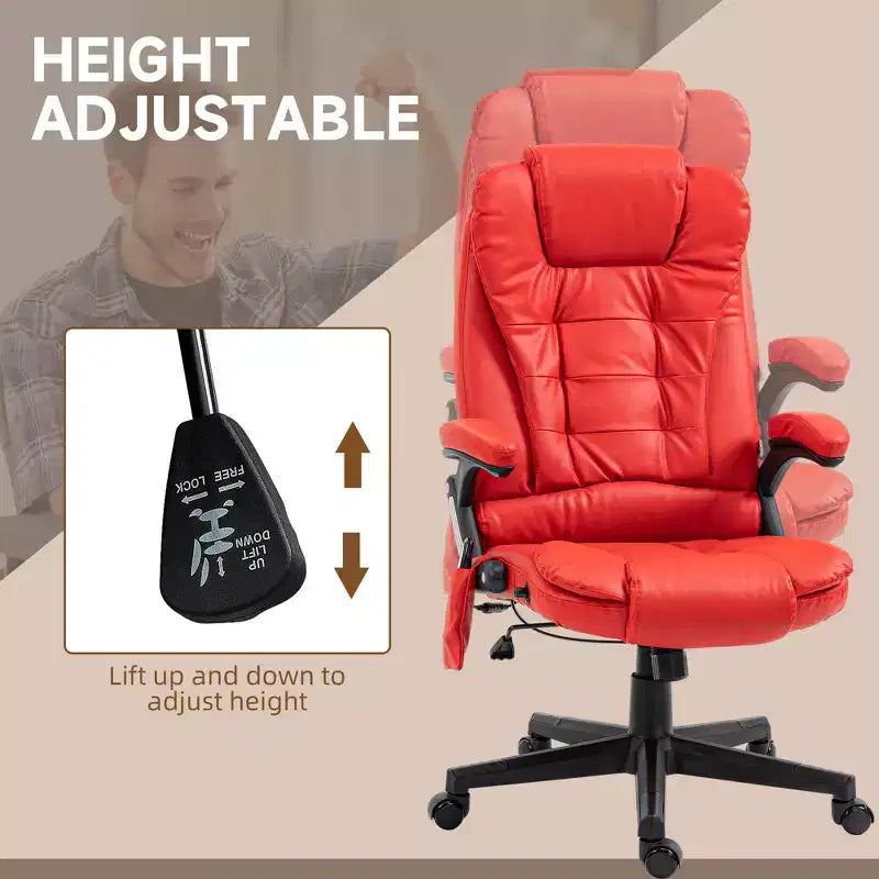 Fauteuil de bureau massant, Fauteuil d'ordinateur inclinable et chauffant avec 6 points de vibration, accoudoir et télécommande