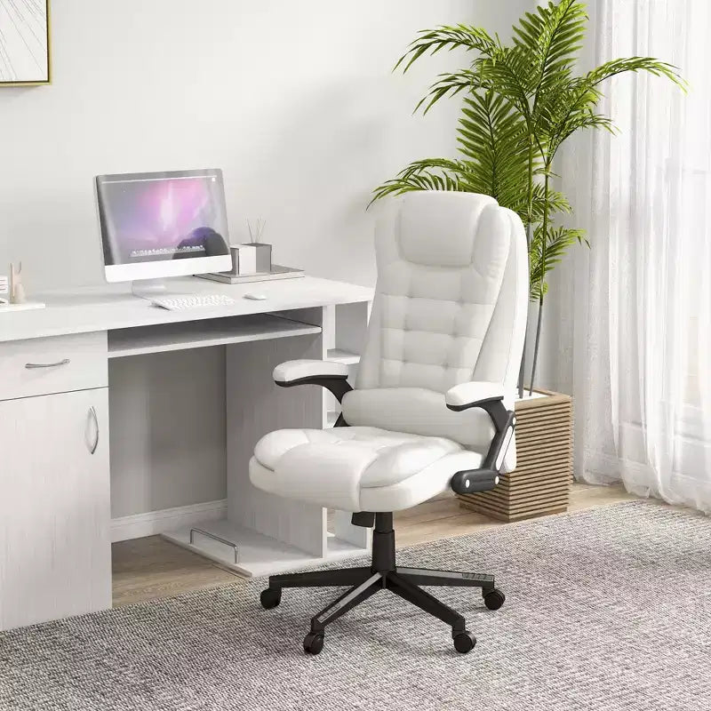 Fauteuil de bureau massant, Fauteuil d'ordinateur inclinable et chauffant avec 6 points de vibration, accoudoir et télécommande