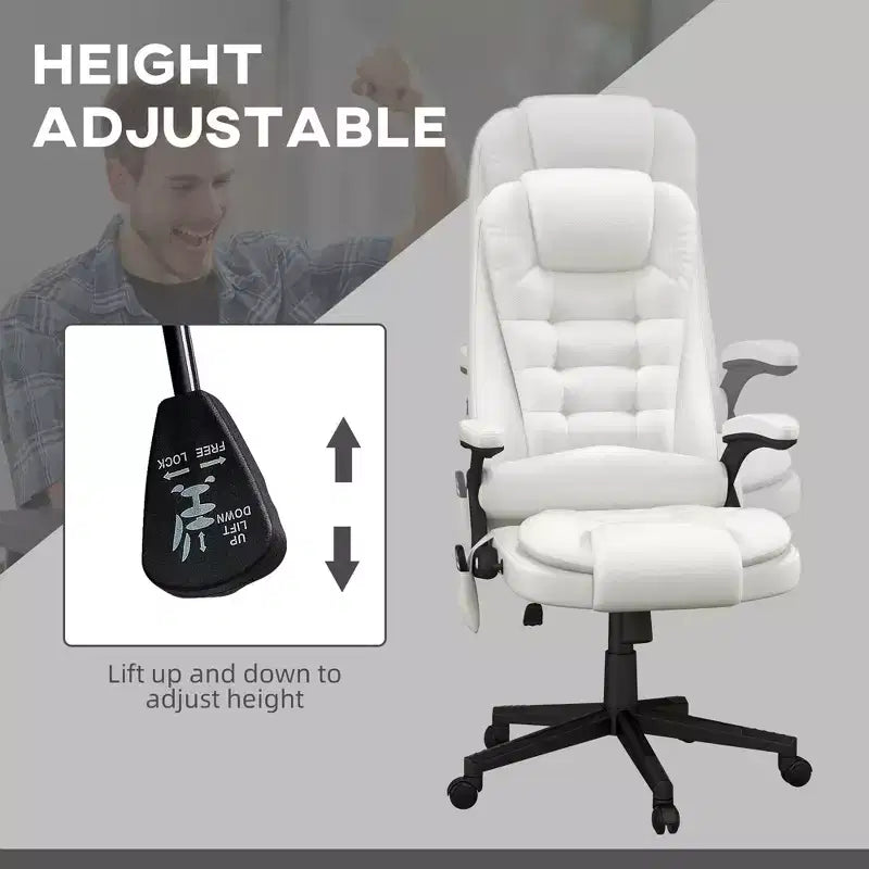 Fauteuil de bureau massant, Fauteuil d'ordinateur inclinable et chauffant avec 6 points de vibration, accoudoir et télécommande
