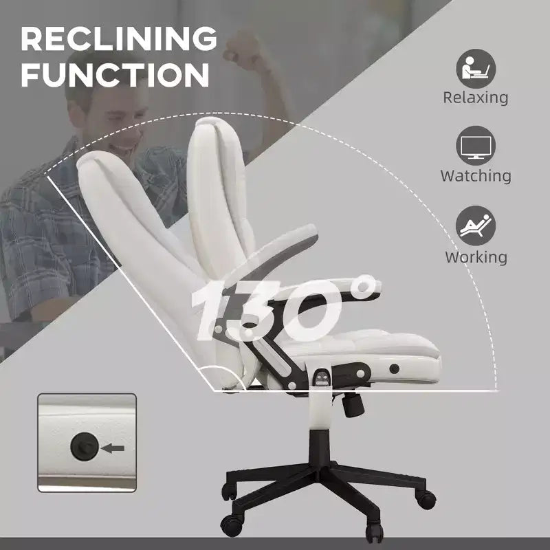 Fauteuil de bureau massant, Fauteuil d'ordinateur inclinable et chauffant avec 6 points de vibration, accoudoir et télécommande
