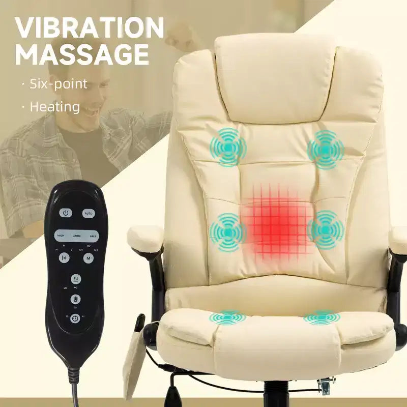 Fauteuil de bureau massant, Fauteuil d'ordinateur inclinable et chauffant avec 6 points de vibration, accoudoir et télécommande