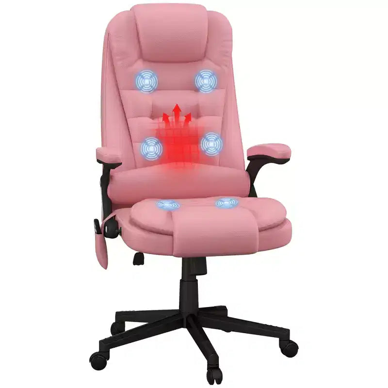 Fauteuil de bureau massant, Fauteuil d'ordinateur inclinable et chauffant avec 6 points de vibration, accoudoir et télécommande