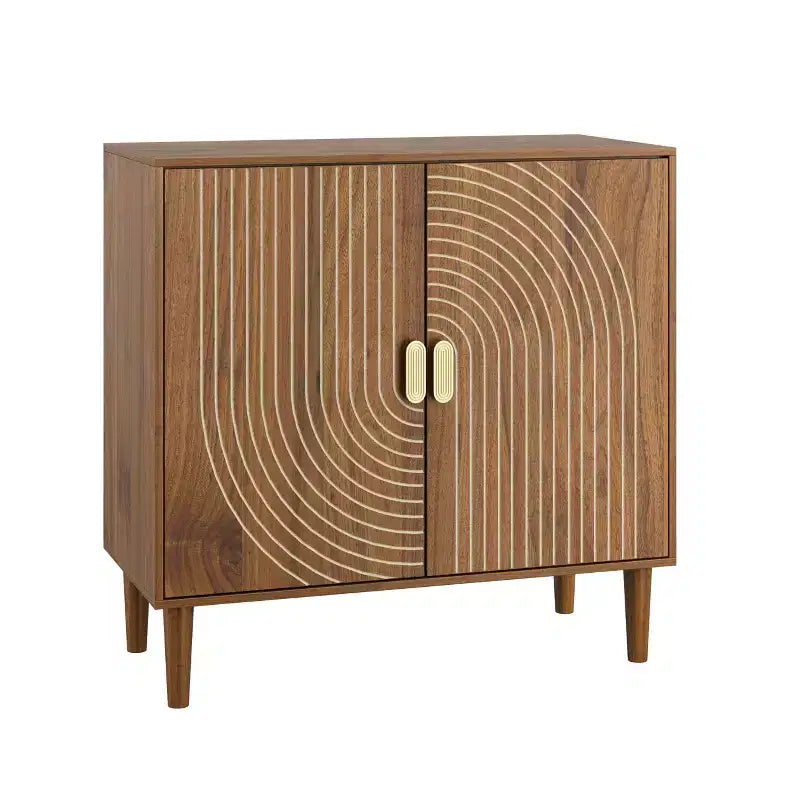 Meuble de rangement 2 portes avec motif gravé – Bahut d'appoint moderne, Noyer