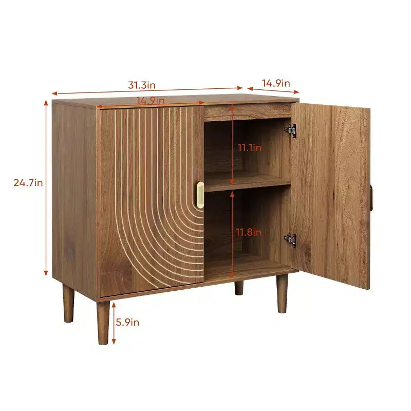 Meuble de rangement 2 portes avec motif gravé – Bahut d'appoint moderne, Noyer