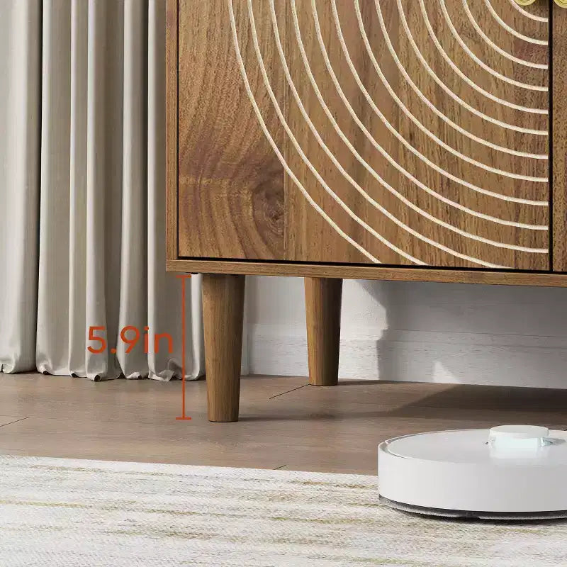 Meuble de rangement 2 portes avec motif gravé – Bahut d'appoint moderne, Noyer