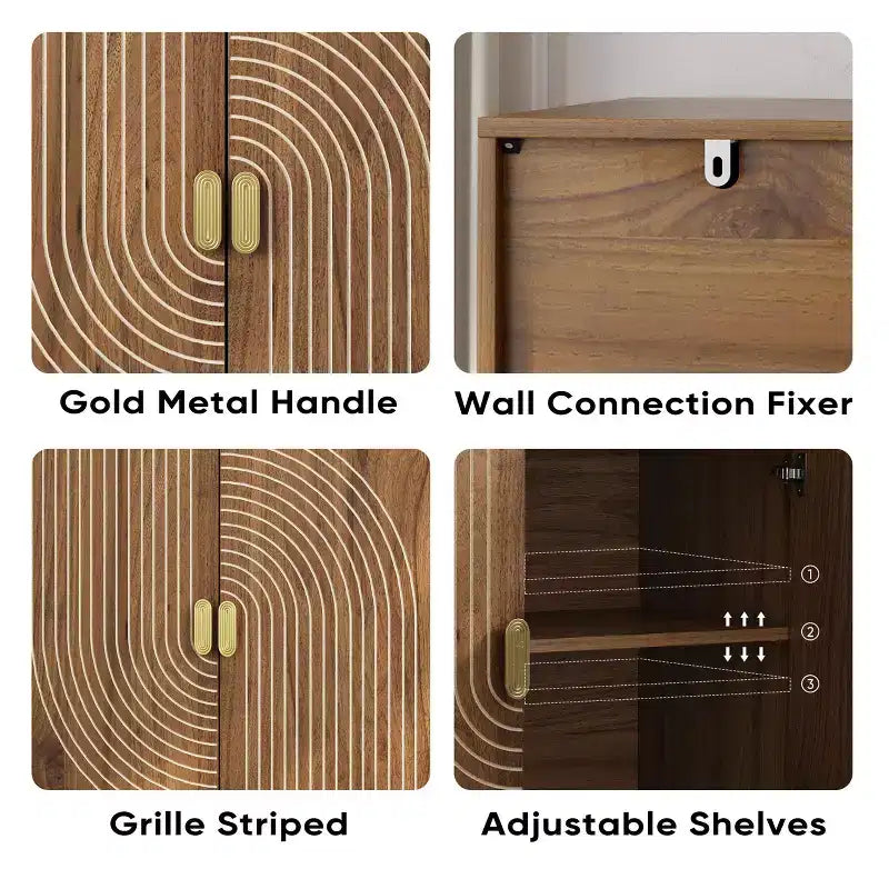 Meuble de rangement 2 portes avec motif gravé – Bahut d'appoint moderne, Noyer