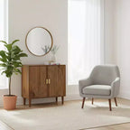 Meuble de rangement 2 portes avec motif gravé – Bahut d'appoint moderne, Noyer