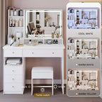 Coiffeuse Okak 41 po avec miroir à commande tactile extra-large, grande capacité de rangement, coiffeuse pour chambre à coucher, studio