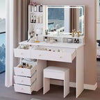 Coiffeuse Okak 41 po avec miroir à commande tactile extra-large, grande capacité de rangement, coiffeuse pour chambre à coucher, studio