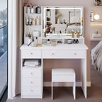 Coiffeuse Okak 41 po avec miroir à commande tactile extra-large, grande capacité de rangement, coiffeuse pour chambre à coucher, studio