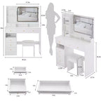Coiffeuse Okak 41 po avec miroir à commande tactile extra-large, grande capacité de rangement, coiffeuse pour chambre à coucher, studio