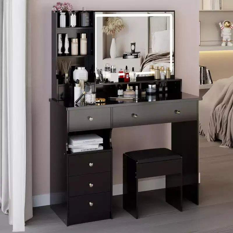 Coiffeuse Okak 41 po avec miroir à commande tactile extra-large, grande capacité de rangement, coiffeuse pour chambre à coucher, studio