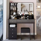 Coiffeuse Okak 41 po avec miroir à commande tactile extra-large, grande capacité de rangement, coiffeuse pour chambre à coucher, studio