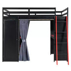 Lit mezzanine gamer pleine grandeur avec bureau, prises de courant, panneau perforé RVB et armoire