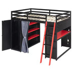 Lit mezzanine gamer pleine grandeur avec bureau, prises de courant, panneau perforé RVB et armoire