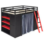 Lit mezzanine gamer pleine grandeur avec bureau, prises de courant, panneau perforé RVB et armoire